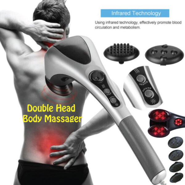 Double Head Full Body Massager Neck Back Leg Massage Machine Variable Speed Far Infrared Handheld Body Massager Hammer - Image 2